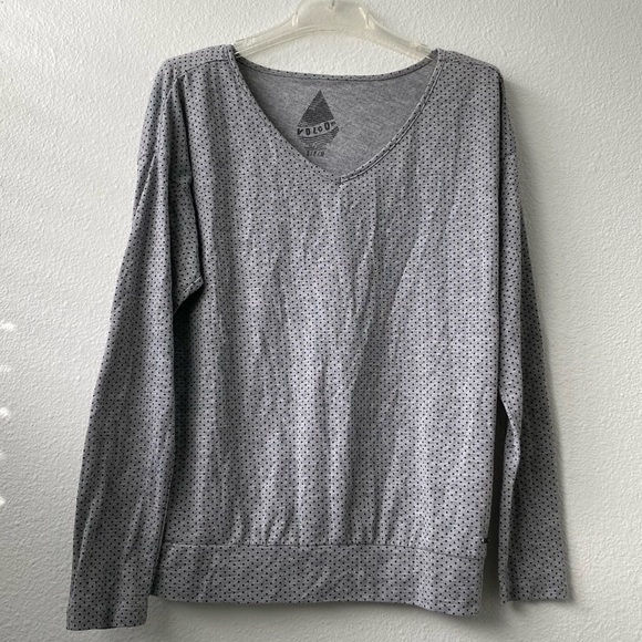 Volcom Grey with Black Polkadot V-Neck Top. Small - Picture 2 of 6